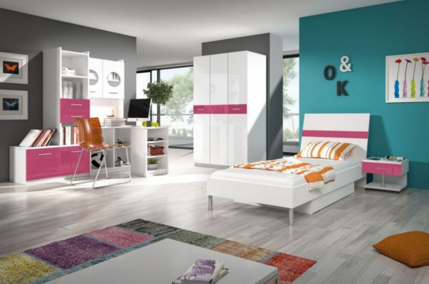 Kannerzëmmer Rosa Meedchen Schaf Bett Dësch Holz 5 Deeler Schlofzëmmer