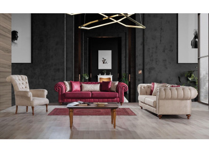 Chesterfield Sofa Canapé Garnitur Sëtzgrupp Polsterset Wunnzëmmer 3+3+1