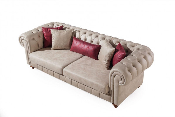 Chesterfield Sofa Canapé Garnitur Sëtzgrupp Polsterset Wunnzëmmer 3+3+1