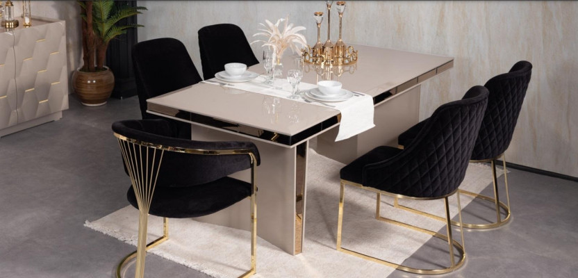 Iessdësch Holz Iessdëscher Dëscher Dësch Design Gold Luxus Iesszëmmer Miwwelen Designer