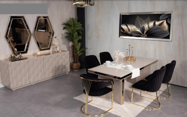 Iessdësch Holz Iessdëscher Dëscher Dësch Design Gold Luxus Iesszëmmer Miwwelen Designer