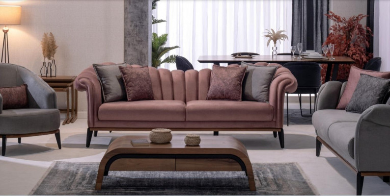 Italienesch Stil 2-Sëtzer Wunnzëmmer Canapé Sofa Polster Sëtz Textil Rosa Nei