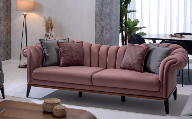Italienesch Stil 2-Sëtzer Wunnzëmmer Canapé Sofa Polster Sëtz Textil Rosa Nei