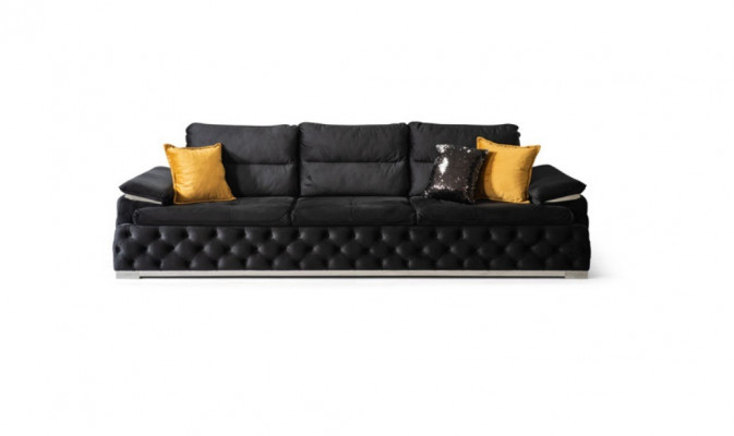 Dreiplazs Couch Design Sofa Modern 4er Sëtz Sofas Zëmmer Miwwelen Schwaarz Polster