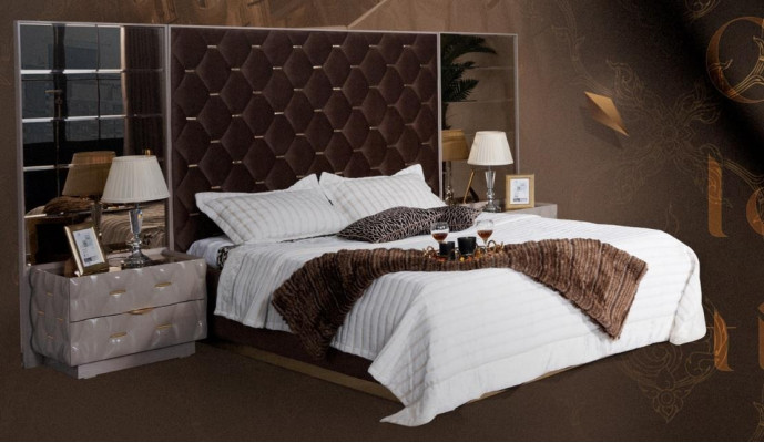 Schlofzëmmer Bett Nuetsdësch Better Duebel Holz Neit Luxus Set 3 Deeler.