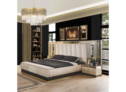 Luxus-Schlofkummer-Bett Designer-Miwwelen Duebelbett Gold Héichglanz