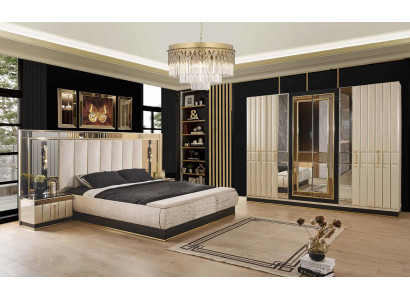 Bett Nuetsdësch Kleederschaf 4 Stéck Schlofzëmmer Set Design Modern