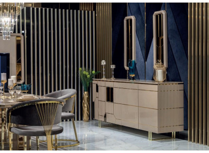 Héchglanz Kommode XXL Sideboard mat Spigel Sideboards Holz Kommoden Miwwelen 2stéckeg