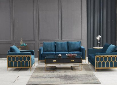 Blo Stol aus Edelstahl Set 3+2 Sëtzer Gepolstert Couchen Modern Wunnzëmmer Sofaen