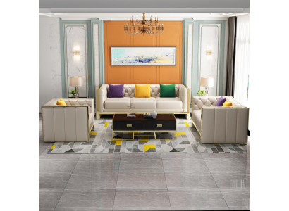 Beige Chesterfield Sofagarnitur 3+2 Sëtzer Polstersofas Lieder Wunnzëmmer Garnitur