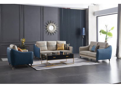 Wunnlandschaft Sofa Polster Sofasett 3+2+1 Dësch Stubendësch Beistelltësch