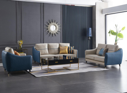 Wunnlandschaft Sofa Polster Sofasett 3+2+1 Dësch Stubendësch Beistelltësch