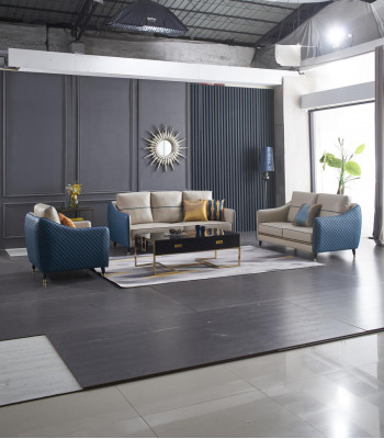 Wunnlandschaft Sofa Polster Sofasett 3+2+1 Dësch Stubendësch Beistelltësch