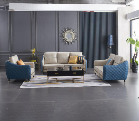 Wunnlandschaft Sofa Polster Sofasett 3+2+1 Dësch Stubendësch Beistelltësch