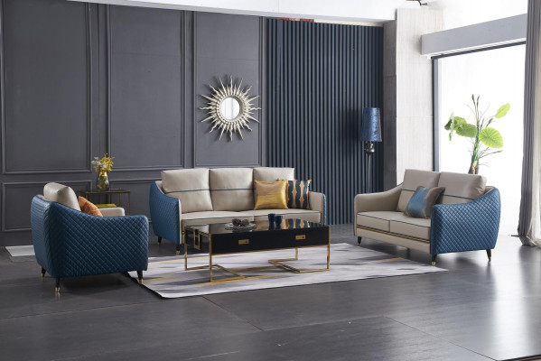 Blo-Béisch Sofagarnitur 3+2 Liederstill Set Design Polstercouchen Deko Miwwelen