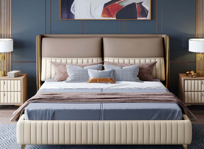 Bett 3-delig Schlofzëmmer Set Design Modern Luxus Schlofzëmmer Nuetsschaf.