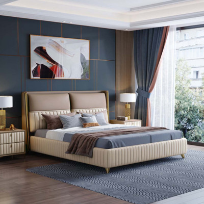 Bett 3-delig Schlofzëmmer Set Design Modern Luxus Schlofzëmmer Nuetsschaf.
