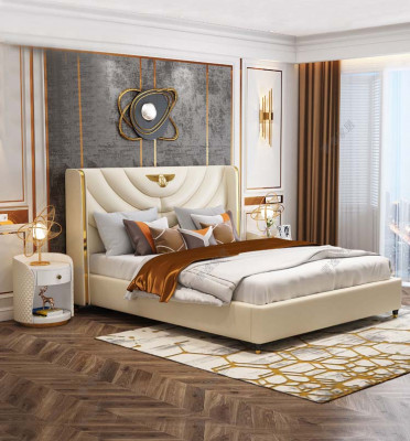 Schlofzëmmer Bett Nuetsdëscher 3 Deeler. Set Design Luxus Better Holz Duebelbett NEI