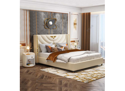 Schlofzëmmer Bett Nuetsdëscher 3 Deeler. Set Design Luxus Better Holz Duebelbett NEI