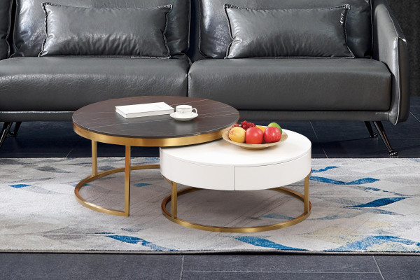 Set 2x Canapé-Table Kaffisdësch Bäistellbësch Dekor Designer Wunnzëmmertësch