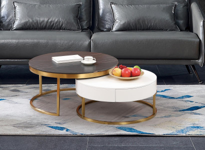 Set 2x Canapé-Table Kaffisdësch Bäistellbësch Dekor Designer Wunnzëmmertësch