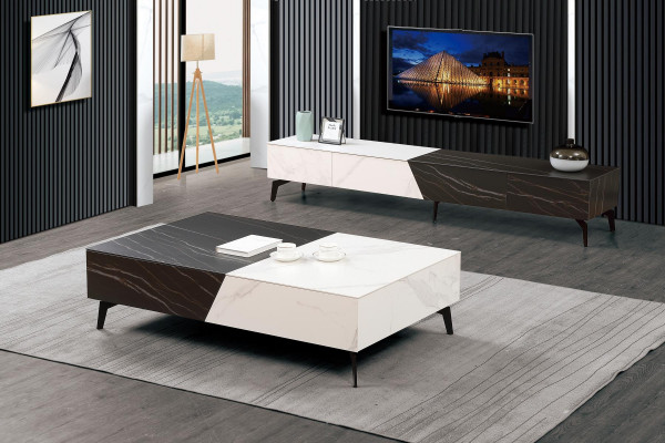 Holzdësch Dësch Couchdësch Niewendësch Sofa Design Wunnzëmmer Héichglanz 130x80