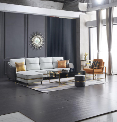 Moderne Canapé Ecksofa L Form Dësch Pouf Ecksofa Polster Pouf