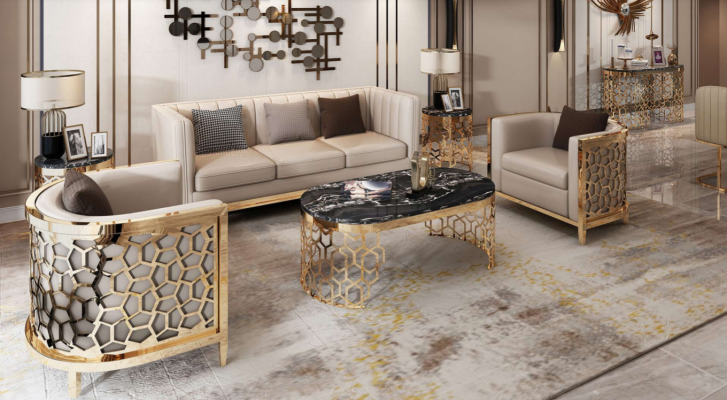 Design Polster Sofas Lieder Relax Modern NEI Beige Sëtzgarnitur 3+1+1 Sëtzer