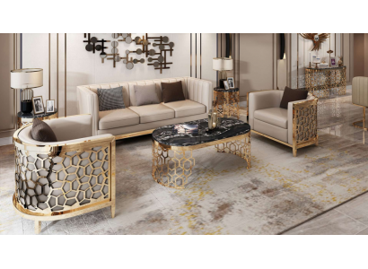 Design Polster Sofas Lieder Relax Modern NEI Beige Sëtzgarnitur 3+1+1 Sëtzer