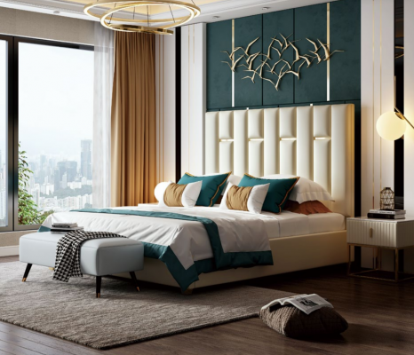 Luxus Schlofzëmmer Duebelbett Bett 150/180x200cm Metall Nei Hotel
