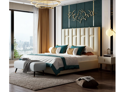 Luxus Schlofzëmmer Duebelbett Bett 150/180x200cm Metall Nei Hotel