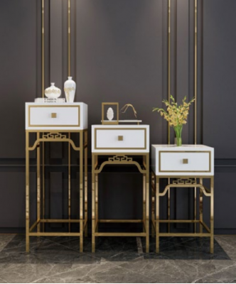 Steenhal Konsolendëscht Still Design Regal – Holz mat Edelstol Héichglanz