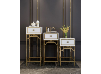 Steenhal Konsolendëscht Still Design Regal – Holz mat Edelstol Héichglanz