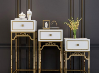 Steenhal Konsolendëscht Still Design Regal – Holz mat Edelstol Héichglanz