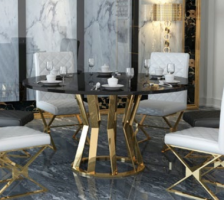 Iesszëmmer Garnitur Modernen Iessdësch + 6 Lehnstull Metall Lieder Set