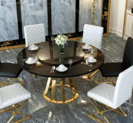 Iesszëmmer Garnitur Modernen Iessdësch + 6 Lehnstull Metall Lieder Set