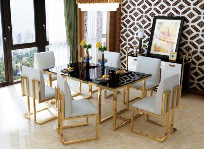 Design Iessdësch Holz mat Edelstolselementer Dëscher Dekor Iesszëmmer Miwwelen