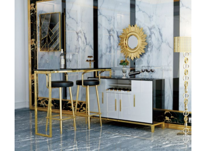 Luxus Edelstol Glas Haus Bar 4 Stéck Garnitur Bartisch 2x Barhocker Schaf