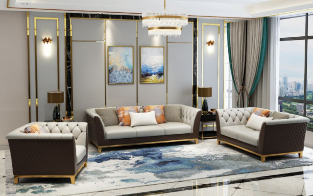 Sofa Couch Garnitur Sëtz Polster Komplett Set 3+2+1 Sofas Design Chesterfield