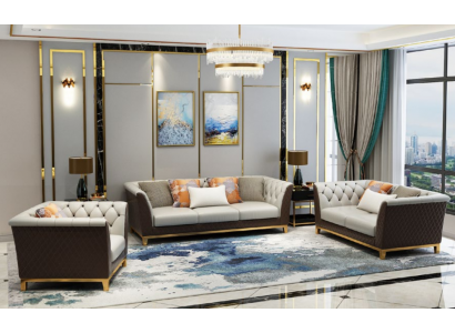 Sofa Couch Garnitur Sëtz Polster Komplett Set 3+2+1 Sofas Design Chesterfield