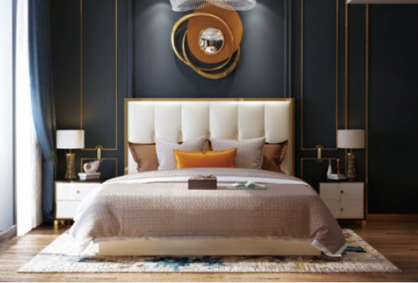 Luxus Design Liederbett Metall Gold Better Polster Hotel Schlofzëmmer