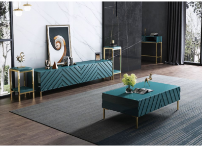 Sideboard 2x Säitestänner Couchdësch Designer Wunnzëmmer Metall