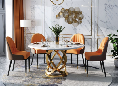 Design Ronn Iesszëmmer Stull Set Dëscher Metall Fotell 4x Still + Dësch