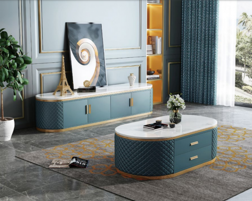 Héichwäerteg Wunnzëmmer Couchtischen - Oval Designer Edelstahl Dësch Luxus