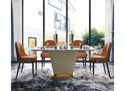 Luxus Designer Iesszëmmer mat ronnem Iessdësch & 4 x Lehnstill Metall
