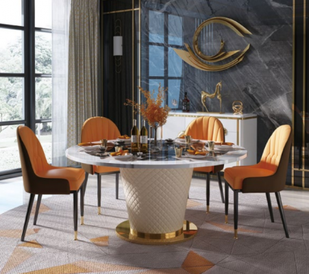 Designer Iesszëmmer-Stull-Set Dëscher Fauteuil 4x Still Dësch-Garnitur