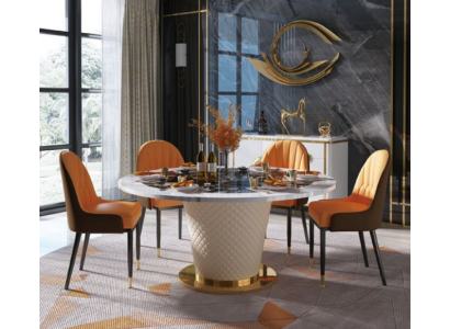 Designer Iesszëmmer-Stull-Set Dëscher Fauteuil 4x Still Dësch-Garnitur