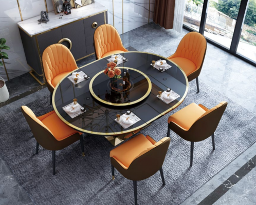 Designer Iesszëmmerdësch Oval Glas Ronnen Dëscher Moderner Auszéierbarer