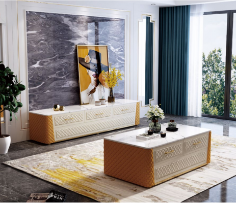 Sideboard TV Lowboard RTV XL Schaf Dësch mat Marmornachbildung 2-teg