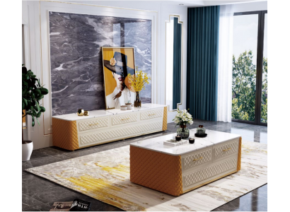 Sideboard TV Lowboard RTV XL Schaf Dësch mat Marmornachbildung 2-teg